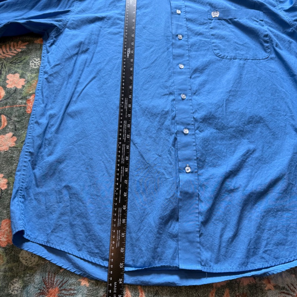 Cinch Mens XL Blue Long Sleeve Button Down Western Shirt MTW1103799 Solid Cotton - Picture 4 of 10